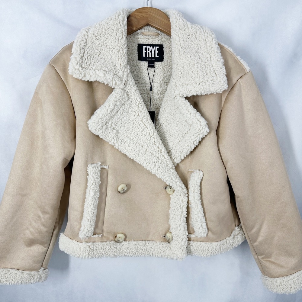 Frye Faux Shearling & Suede Long Sleeve Moto Jacket Women's Size XL NEW - Picture 2 of 13